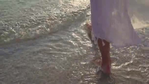 Νεαρή Ασιάτισσα Περπατάει Στην Παραλία Όμορφο Θηλυκό Χαρούμενο Χαλαρώστε Περπατώντας — Αρχείο Βίντεο