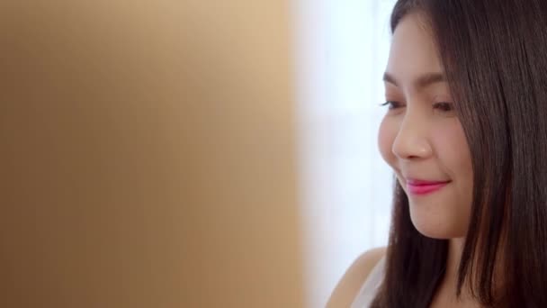 Beautiful Attractive Young Asian Woman Choosing Her Fashion Outfit Clothes In Closet At Home Or Store Girl Think What To Wear Sweater House Wardrobe Or Clothing Shop Changing Room Slow Motion Shot