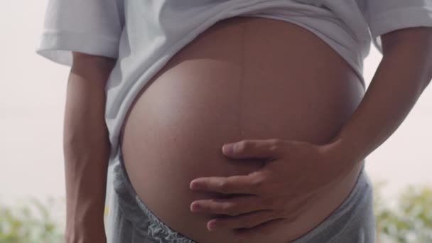 Jóvenes Asiáticas Embarazadas Muestran Buscan Ultrasonido Foto Bebé Vientre Mamá — Vídeo de stock