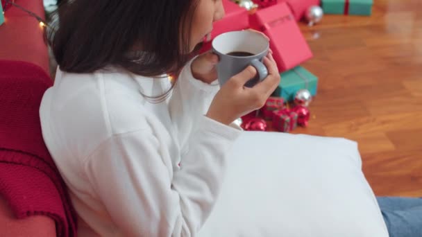 Las Mujeres Asiáticas Celebran Festival Navidad Mujer Adolescente Relajarse Feliz — Vídeos de Stock