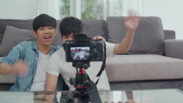 Joven Pareja Gay Asiática Influencer Pareja Vlog Casa Adolescente Coreano — Vídeos de Stock