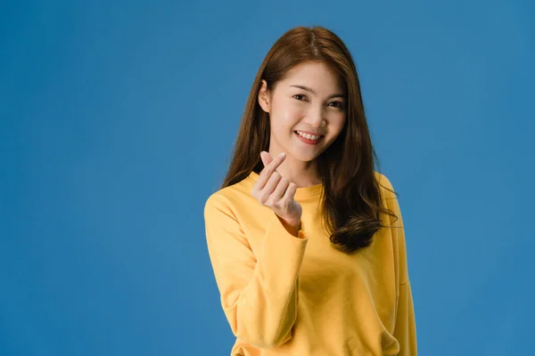 Jeune Femme Asie Avec Une Expression Positive Montre Des Mains — Photo