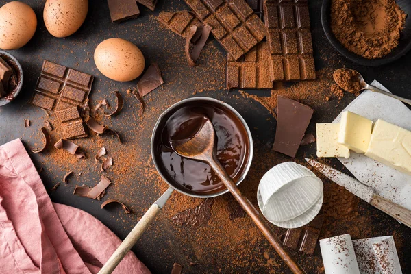 Arriba Vista Del Proceso Cocción Pastelería Chocolate Con Chocolate Derretido —  Fotos de Stock