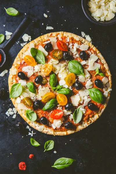 Vista Dall Alto Gustosa Appetitosa Pizza Classica Italiana Con Formaggio — Foto Stock