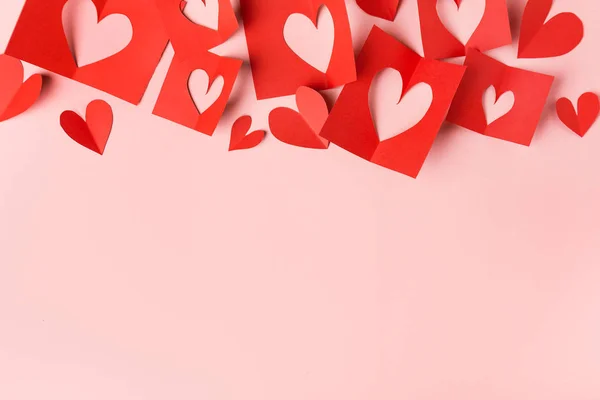 Valentines Red Paper Hearts Pink Background — Φωτογραφία Αρχείου