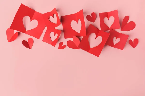 Valentines Red Paper Hearts Pink Background — Φωτογραφία Αρχείου