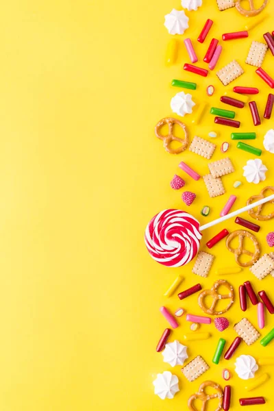 Tasty Colorful Sweets Yellow Background — Stock Photo, Image