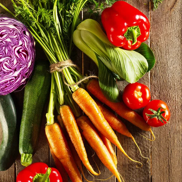 Food Vegetable Colorful Background. Tasty Fresh Vegetables on Wo — Stock Photo, Image