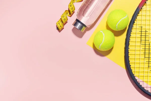 Sport flat lay background on pink — Stock Photo, Image