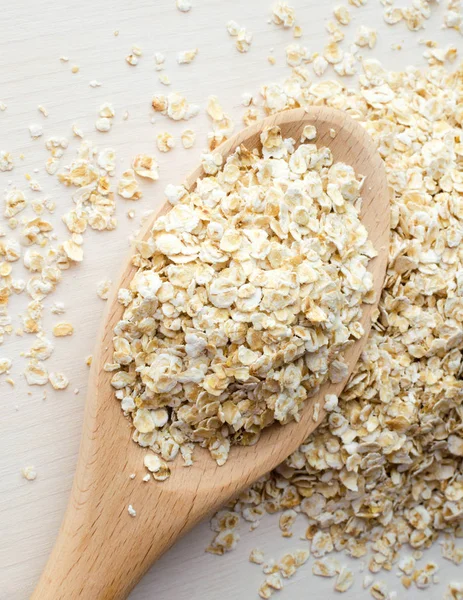 Rolled Oats Big Wooden Spoon Healthy Food Concept — Stock Photo, Image