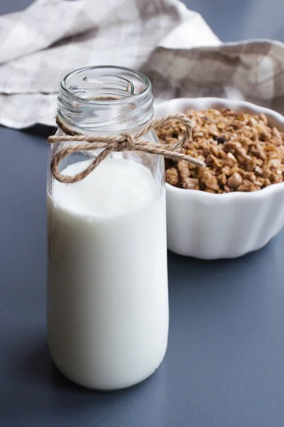 Hausgemachtes Trinkjoghurt und Müsli-Frühstück — Stockfoto