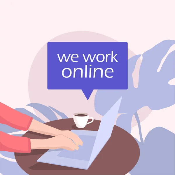 Web sitesi, sosyal medya ve uygulama için dizüstü bilgisayarı olan konsept vektör sanatı. Karantina sırasında internetten bilgi vermek. Ev ofisi için pastel renkli poster