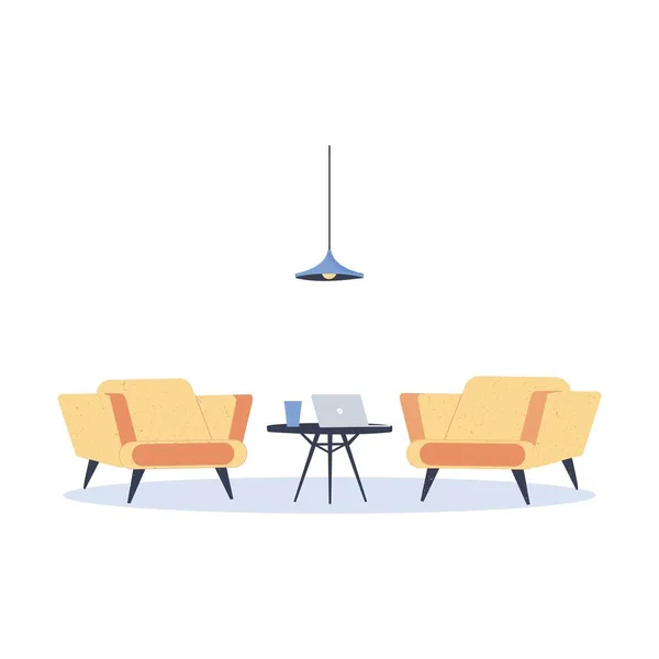 Creative workplace open space, working center. Comfortable place to work with chairs. Cartoon flat vector illustration