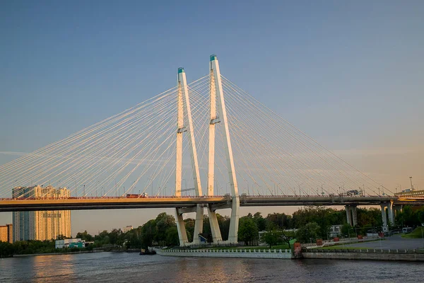 Néva Folyó Petersburg Naplementében Hídja — Stock Fotó