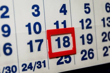 Duvar takvimi tarihleri, hafta ve ay.