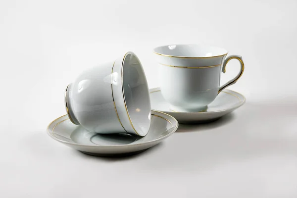 Beyaz Kupası Kahve Fincan Tabağı Kahve Ayarlayın Bir Fincan Çay — Stok fotoğraf