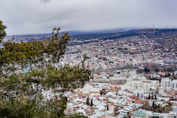 Widok Góry Tbilisi Gruzja Widok Tarasu Widokowego Oraz Kolejki Linowej — Zdjęcie stockowe