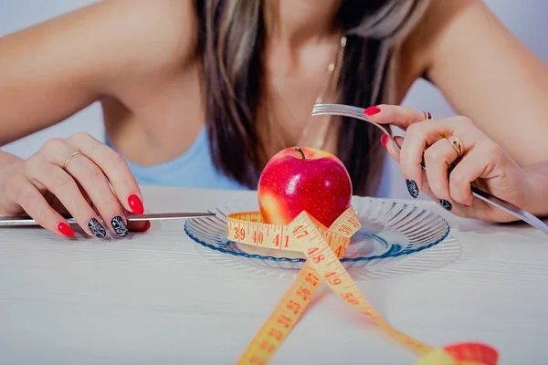 Slank Meisje Fruit Fruit Dieet Goed Figuur Appels — Stockfoto