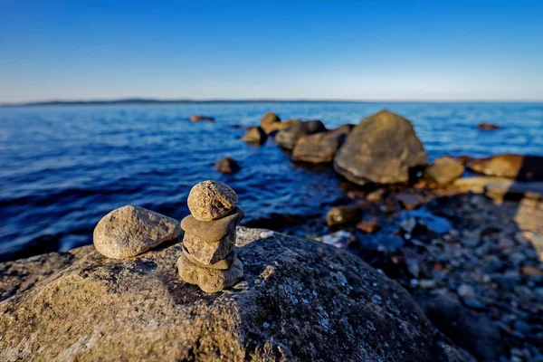 Vackra Stranden Sjön Onega Petrozavodsk Karelen Vatten Och Stenar Stranden — Stockfoto