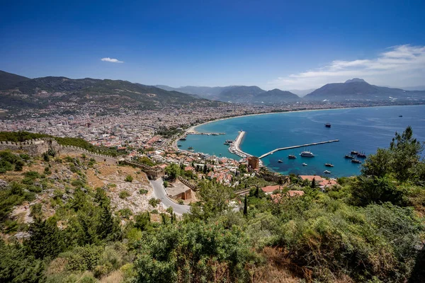 Alanya City Türkiye Üst Gözlem Güvertesinden Görüntüle Gemiler Için Rıhtım — Stok fotoğraf