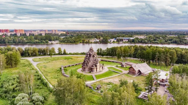 Church Intercession Theotokos Estate Theologian Nevsky Forest Park View Helicopter — Stock Photo, Image