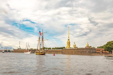 St. Petersburg, Russia. July 13, 2019 Baltic yacht week, near the Peter and Paul fortress. clipart