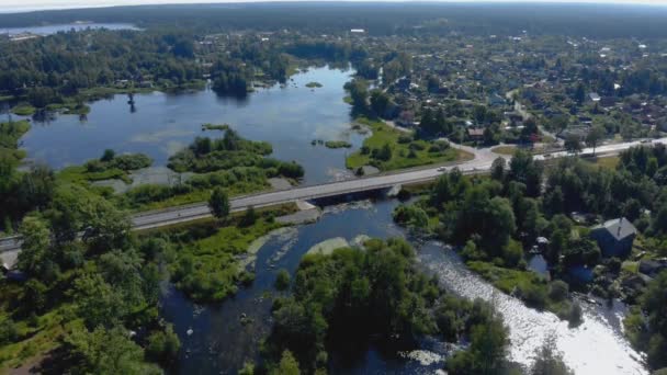 Panorama Der Stadt Priozersk Hoch Brücke Und Zentrale Straße Priosersk — Stockvideo