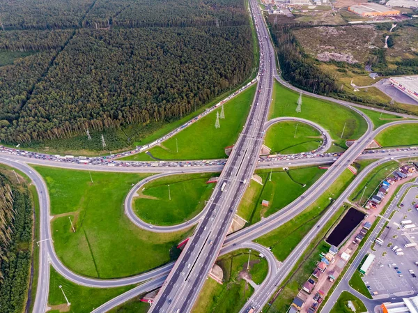 Straßenkreuzung Und Stau Von Autos Panorama Aus Der Höhe — Stockfoto