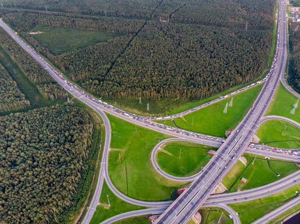 Wegen Kruising Congestie Van Auto Panorama Van Hoge — Stockfoto