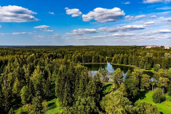 Gatchina Palace Park, Leningrad bölgesi, Rusya. Güzel yaz manzarası. Hava araştırması.
