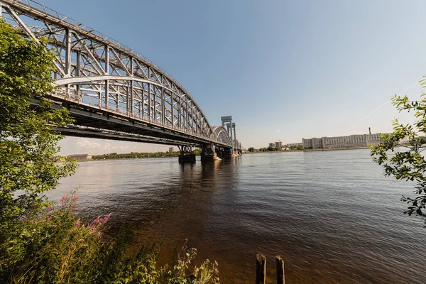 Панорама Залізничного Мосту Через Неву Санкт Петербург Росія Чудовий Літній — стокове фото