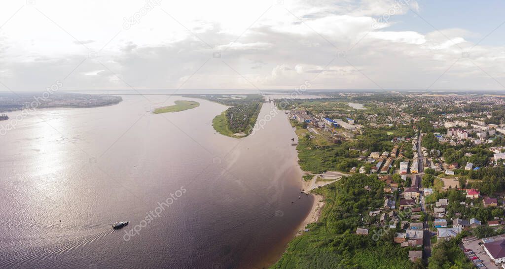The city of Gorodets, Nizhny Novgorod oblast, Russia. Photo from a high point. Landscape with a view of the city on a Sunny day.