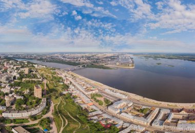 Nizhny Novgorod manzaralı bir panorama. Bir kuadrokopterden görülebiliyor..