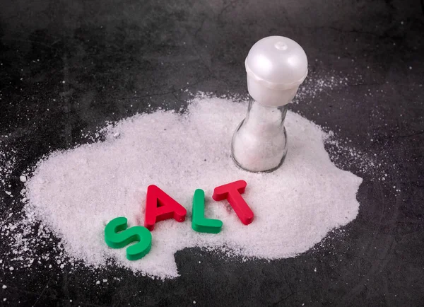 Salt Scattered Gray Table Salt Shaker — Stock Photo, Image