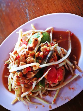 çiftçi yengeç ve Tayland yönlendirmek gıda ünlüdür taze karides yengeç Tayland Baharatlı papaya siyah denilen
