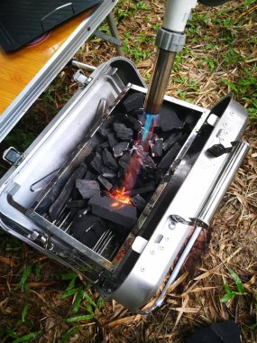 Barbekü et ve deniz ürünleri için soba Paslanmaz kamp yemek ızgara