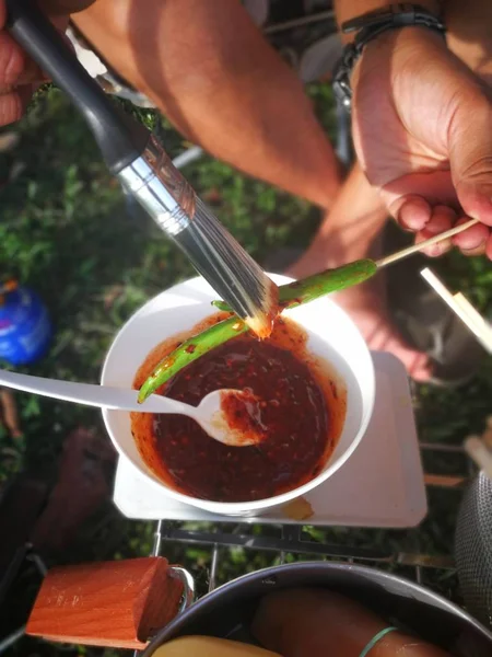 Jídla Zelenina Grilování Grilované Sichuan Pepř Byly Skvěle Koření Xishuangbanna — Stock fotografie