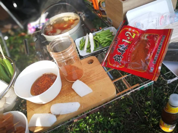 Jídla Zelenina Grilování Grilované Sichuan Pepř Byly Skvěle Koření Xishuangbanna — Stock fotografie