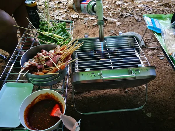 Yemekler Sebzeler Barbekü Xishuangbanna Ünlü Sokak Gıda Tayland Norths Ünlü — Stok fotoğraf