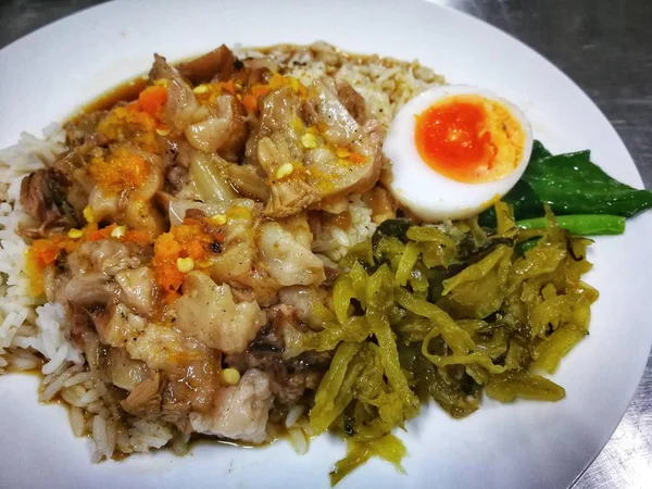 Тушкована Свинина Ногу Рис Таїланді Вулиці Їжі Меню — стокове фото