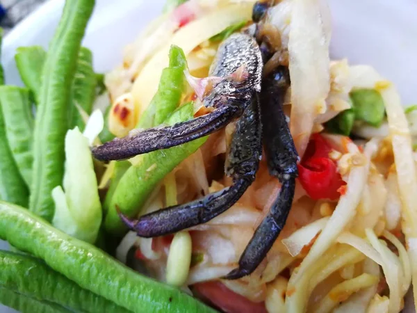 Salade Épicée Papaye Crabe Noir Ferme Riz — Photo