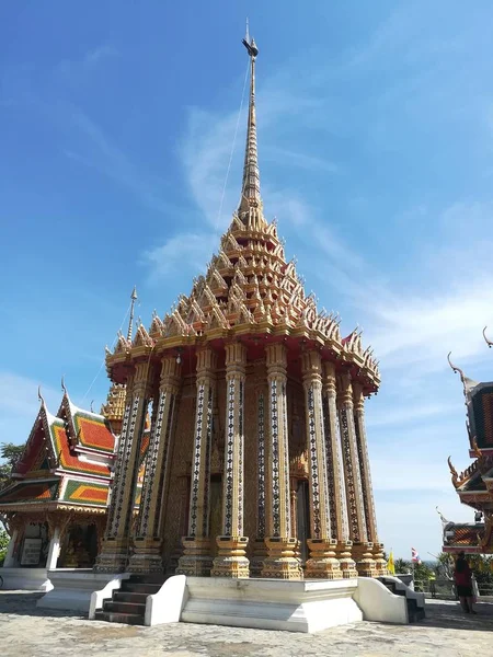 Λατρεία Βουδιστικό Άγαλμα Περίπτερο Στο Ναό Στην Ταϊλάνδη Και Ιστορικά — Φωτογραφία Αρχείου