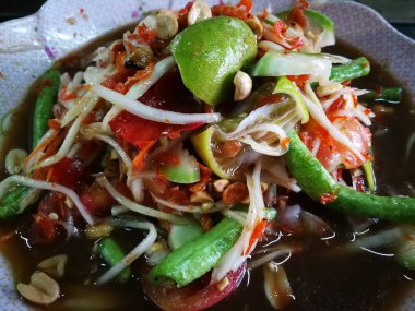 çiftçi yengeç ve Tayland yönlendirmek gıda ünlüdür taze karides yengeç Tayland Baharatlı papaya siyah denilen