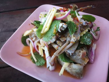 çiftçi yengeç ve Tayland yönlendirmek gıda ünlüdür taze karides yengeç Tayland Baharatlı papaya siyah denilen