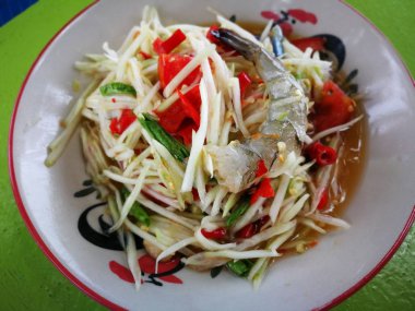 çiftçi yengeç ve Tayland yönlendirmek gıda ünlüdür taze karides yengeç Tayland Baharatlı papaya siyah denilen