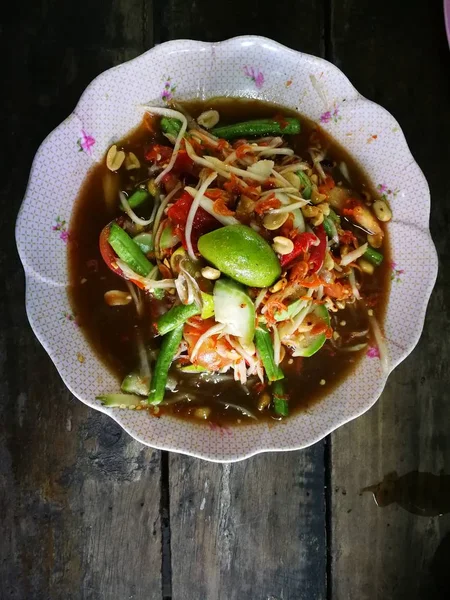 Fűszeres Papaya Fekete Rák Thaiföld Nevű Farmer Rák Friss Garnélarák — Stock Fotó