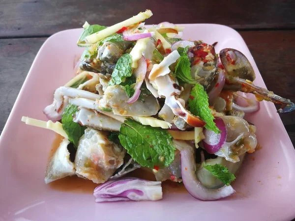 Papaye Épicée Avec Crabe Noir Thaïlande Appelé Crabe Fermier Crevettes — Photo