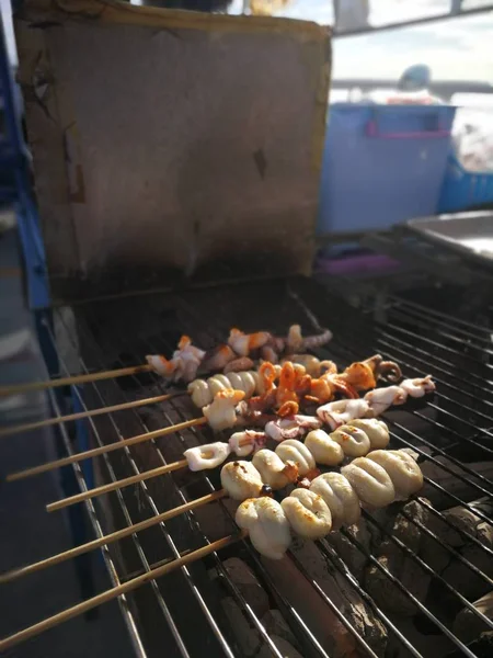 Sušené Chobotnice Grilu Obchod Oblasti Potravin Řídit Thajsku — Stock fotografie