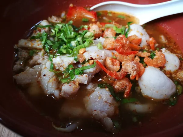 Sukhothai Noodle Era Stile Noodle Thailandia Con Carne Gamberetti Zuppa — Foto Stock