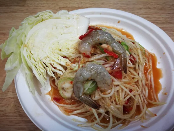 Thaïlande Menu Préféré Appeler Somtum Était Papaye Salade Épicée — Photo